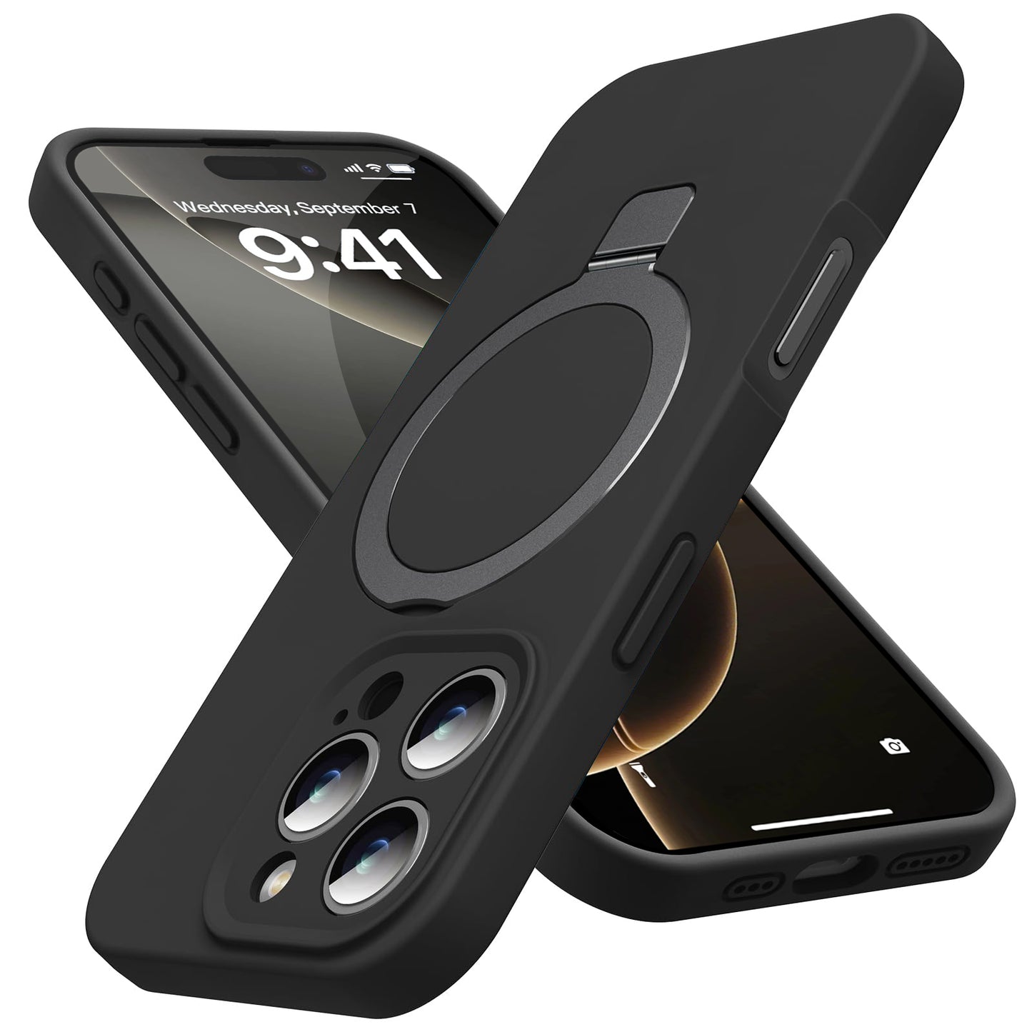 Eligo for iPhone 16 Pro Max Case, Compatible with MagSafe, with Magnetic Invisible Stand,【Shockproof Military-Grade Protection】Soft Silicone Phone Cover with Kickstand for Apple 16 Pro Max (Black)