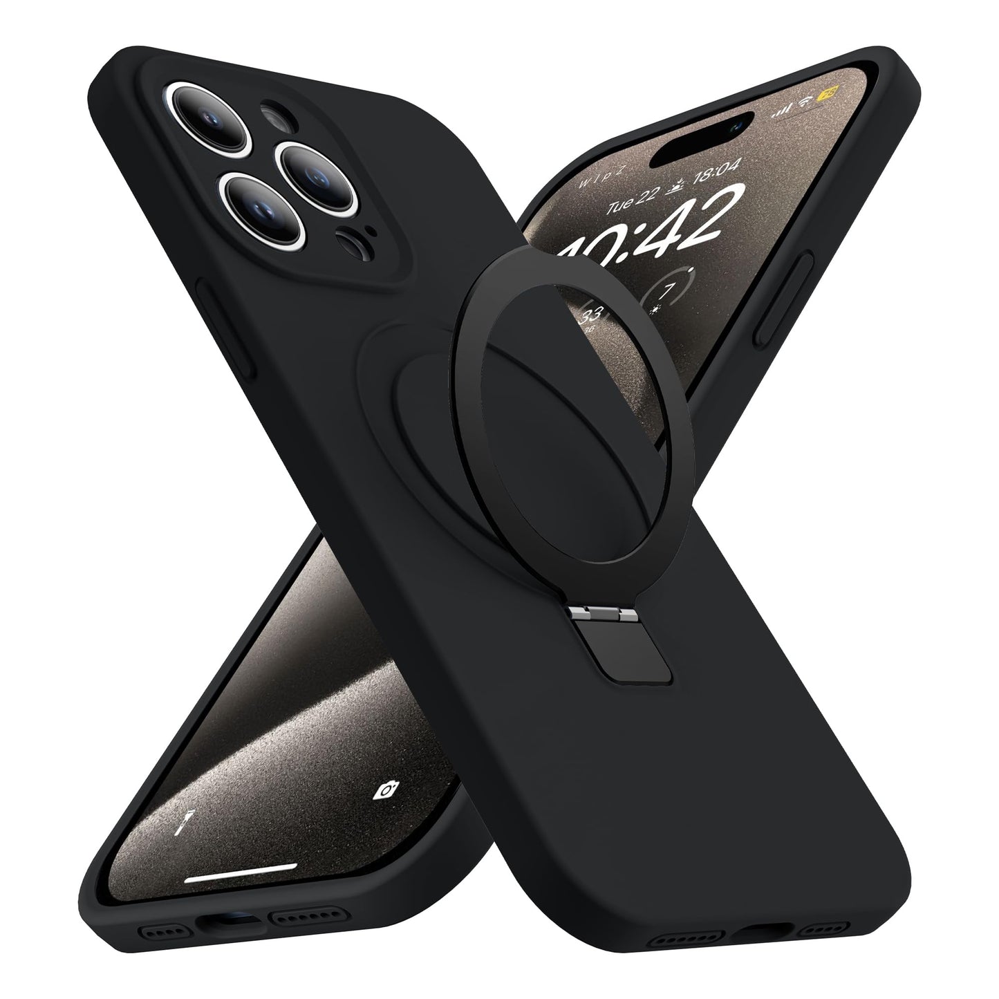 Eligo for iPhone 15 Pro Case, Compatible with MagSafe, with Magnetic Invisible Stand,【Shockproof Military-Grade Protection】Soft Silicone Phone Cover with Kickstand for Apple 15 Pro (Black)