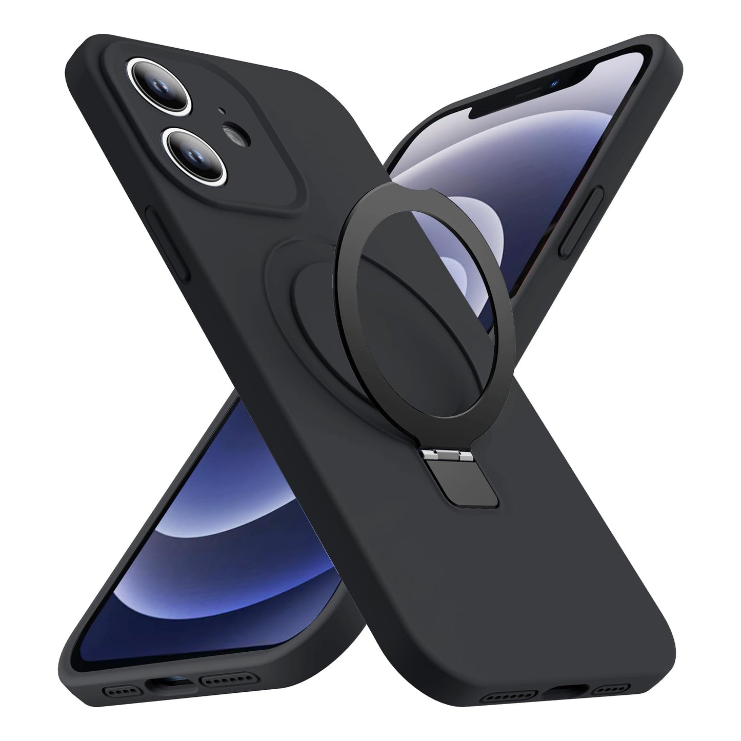 Eligo for iPhone 12 Case, Compatible with MagSafe, with Magnetic Invisible Stand,【Shockproof Military-Grade Protection】Soft Silicone Phone Cover with Kickstand for Apple 12 (Black)