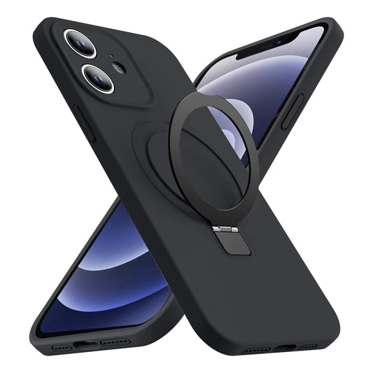Eligo for iPhone 12 Case, Compatible with MagSafe, with Magnetic Invisible Stand,【Shockproof Military-Grade Protection】Soft Silicone Phone Cover with Kickstand for Apple 12 (Black)
