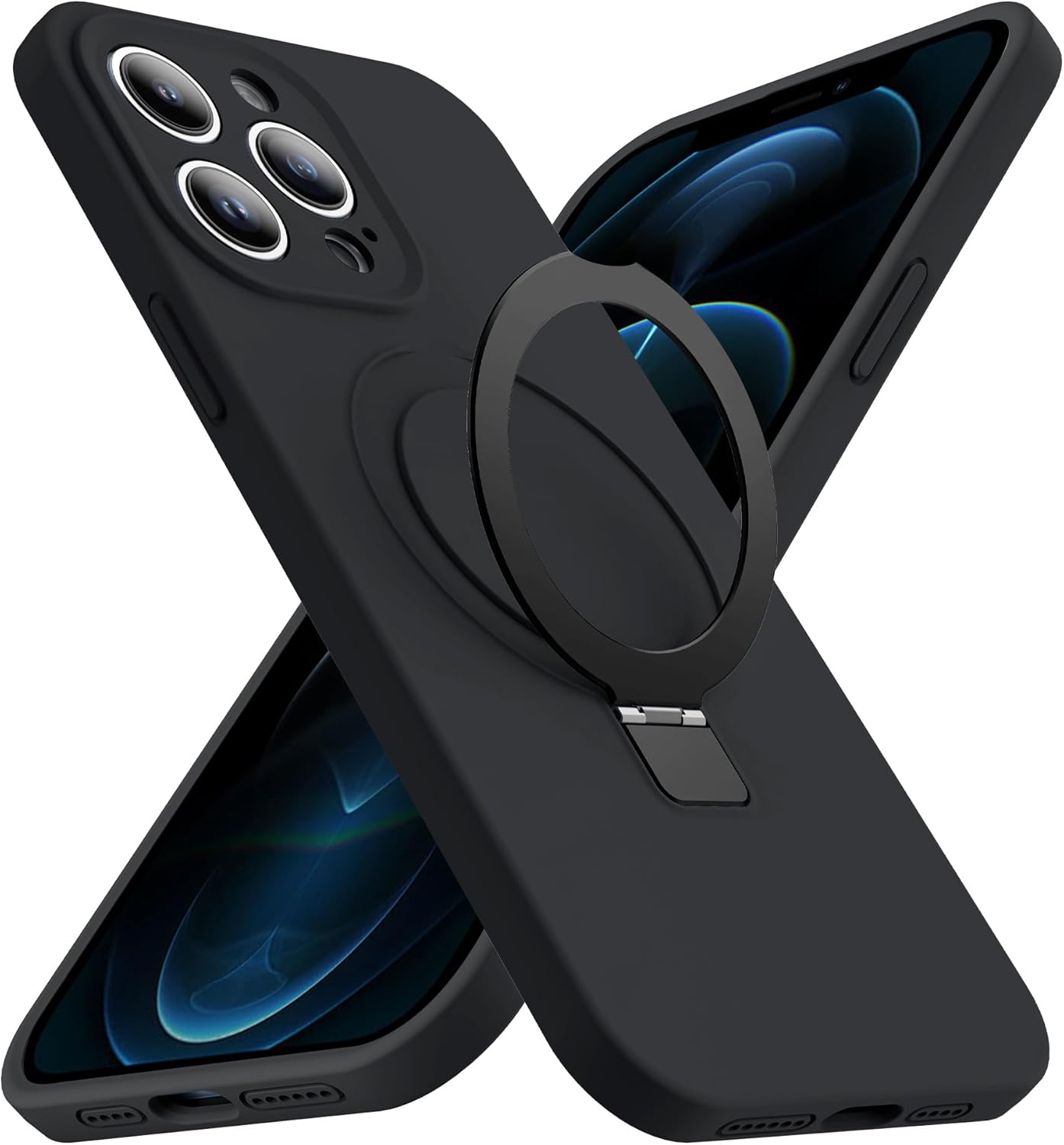 Eligo for iPhone 12 Pro Max Case, Compatible with MagSafe, with Magnetic Invisible Stand,【Shockproof Military-Grade Protection】Soft Silicone Phone Cover with Kickstand for Apple 12 Pro Max (Black)