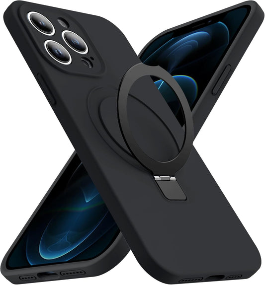 Eligo for iPhone 12 Pro Case, Compatible with MagSafe, with Magnetic Invisible Stand,【Shockproof Military-Grade Protection】Soft Silicone Phone Cover with Kickstand for Apple 12 Pro (Black)