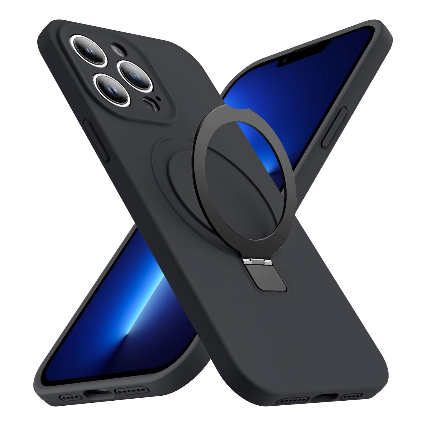 Eligo for iPhone 13 Pro Case, Compatible with MagSafe, with Magnetic Invisible Stand,【Shockproof Military-Grade Protection】Soft Silicone Phone Cover with Kickstand for Apple 13 Pro (Black)