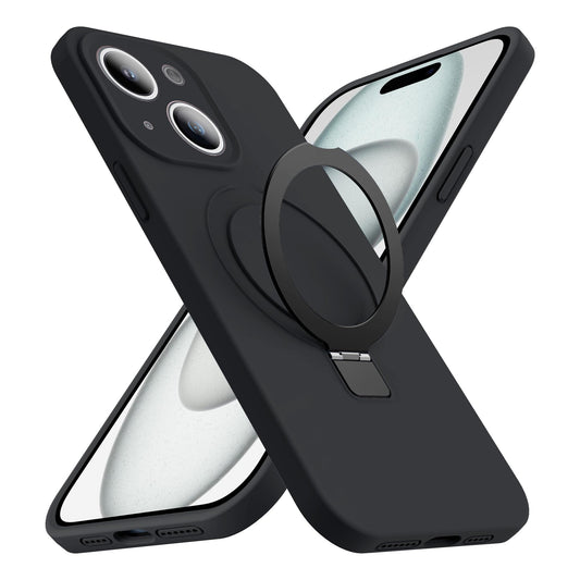 Eligo for iPhone 15 Case, Compatible with MagSafe, with Magnetic Invisible Stand,【Shockproof Military-Grade Protection】Soft Silicone Phone Cover with Kickstand for Apple 15 (Black)