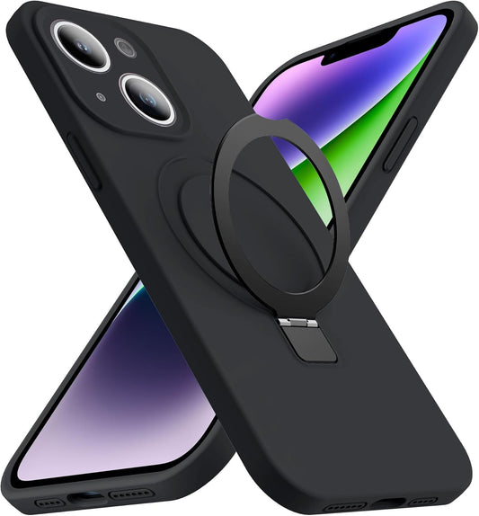 Eligo for iPhone 14 Case, Compatible with MagSafe, with Magnetic Invisible Stand,【Shockproof Military-Grade Protection】Soft Silicone Phone Cover with Kickstand for Apple 14 (Black)