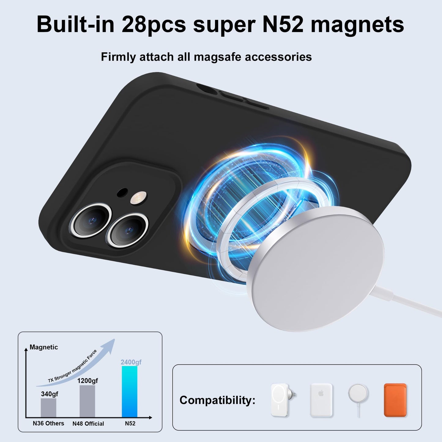 Eligo for iPhone 12 Case, Compatible with MagSafe, with Magnetic Invisible Stand,【Shockproof Military-Grade Protection】Soft Silicone Phone Cover with Kickstand for Apple 12 (Black)