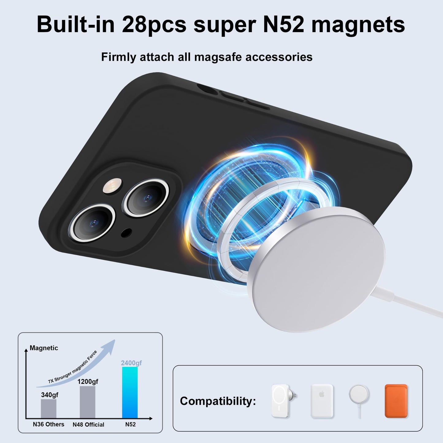 Eligo for iPhone 14 Case, Compatible with MagSafe, with Magnetic Invisible Stand,【Shockproof Military-Grade Protection】Soft Silicone Phone Cover with Kickstand for Apple 14 (Black)