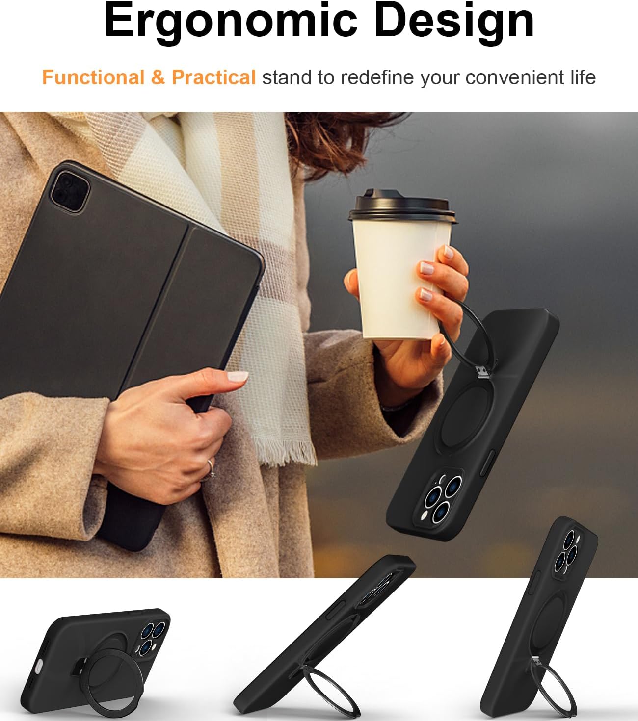 Eligo for iPhone 13 Pro Case, Compatible with MagSafe, with Magnetic Invisible Stand,【Shockproof Military-Grade Protection】Soft Silicone Phone Cover with Kickstand for Apple 13 Pro (Black)