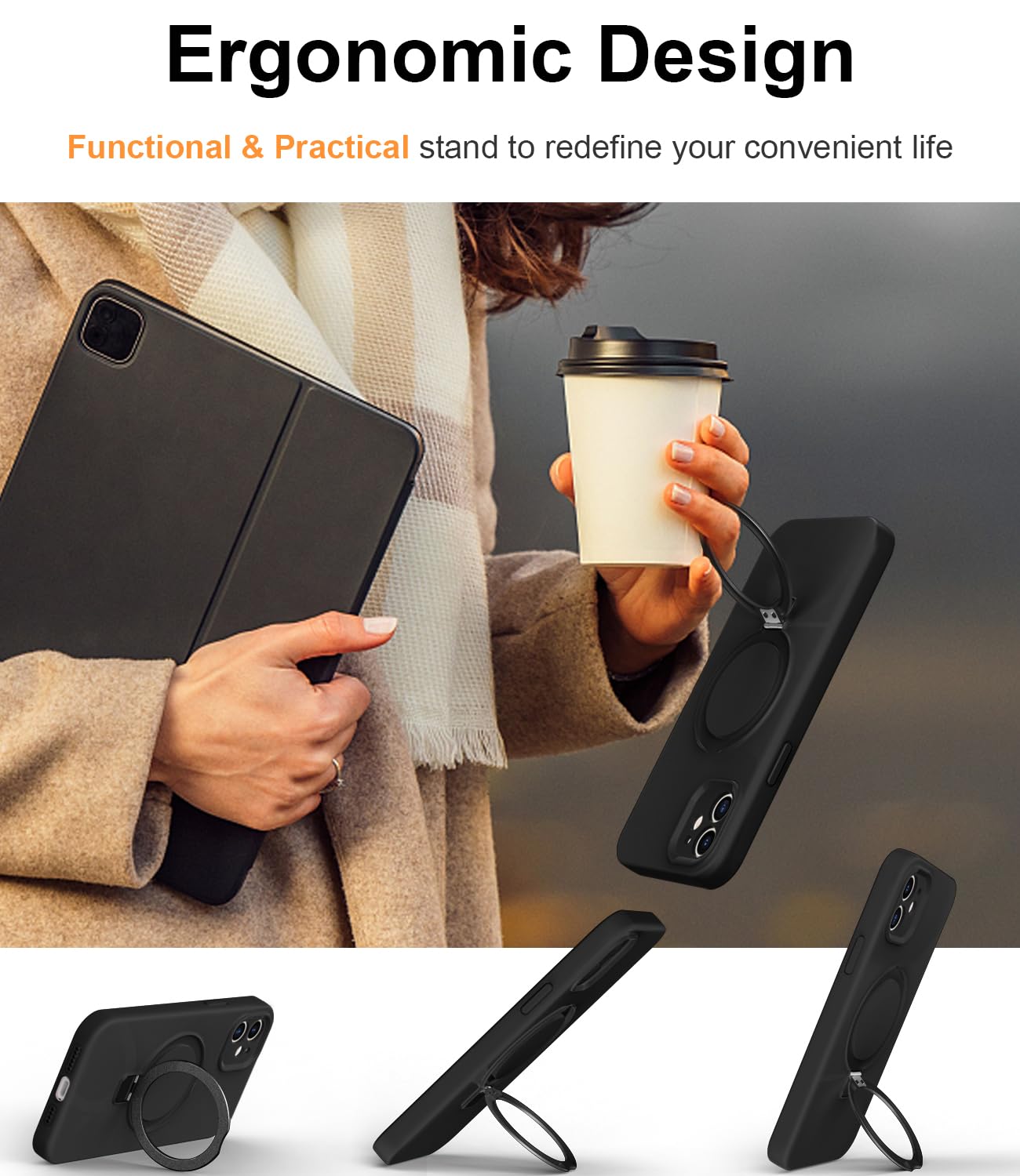 Eligo for iPhone 12 Case, Compatible with MagSafe, with Magnetic Invisible Stand,【Shockproof Military-Grade Protection】Soft Silicone Phone Cover with Kickstand for Apple 12 (Black)