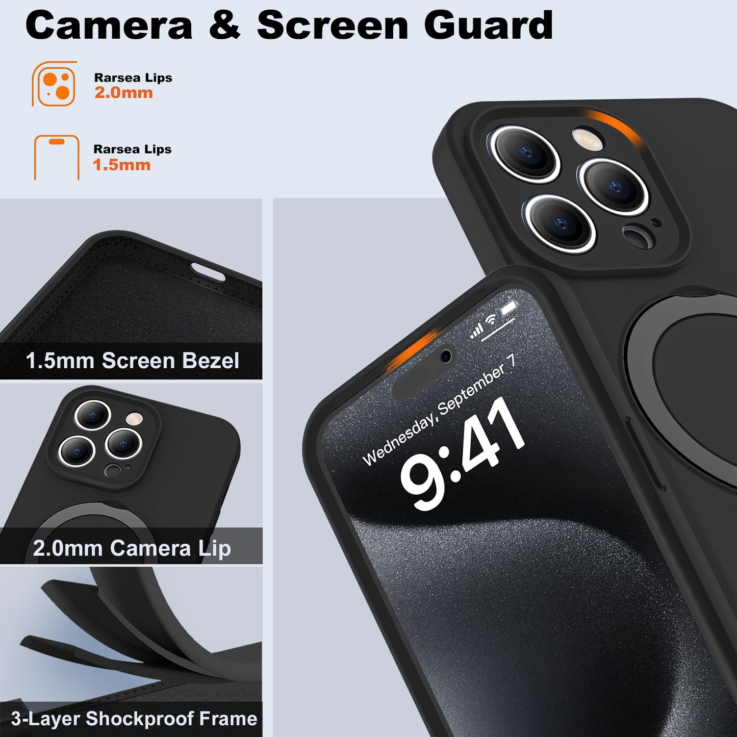 Eligo for iPhone 15 Pro Case, Compatible with MagSafe, with Magnetic Invisible Stand,【Shockproof Military-Grade Protection】Soft Silicone Phone Cover with Kickstand for Apple 15 Pro (Black)