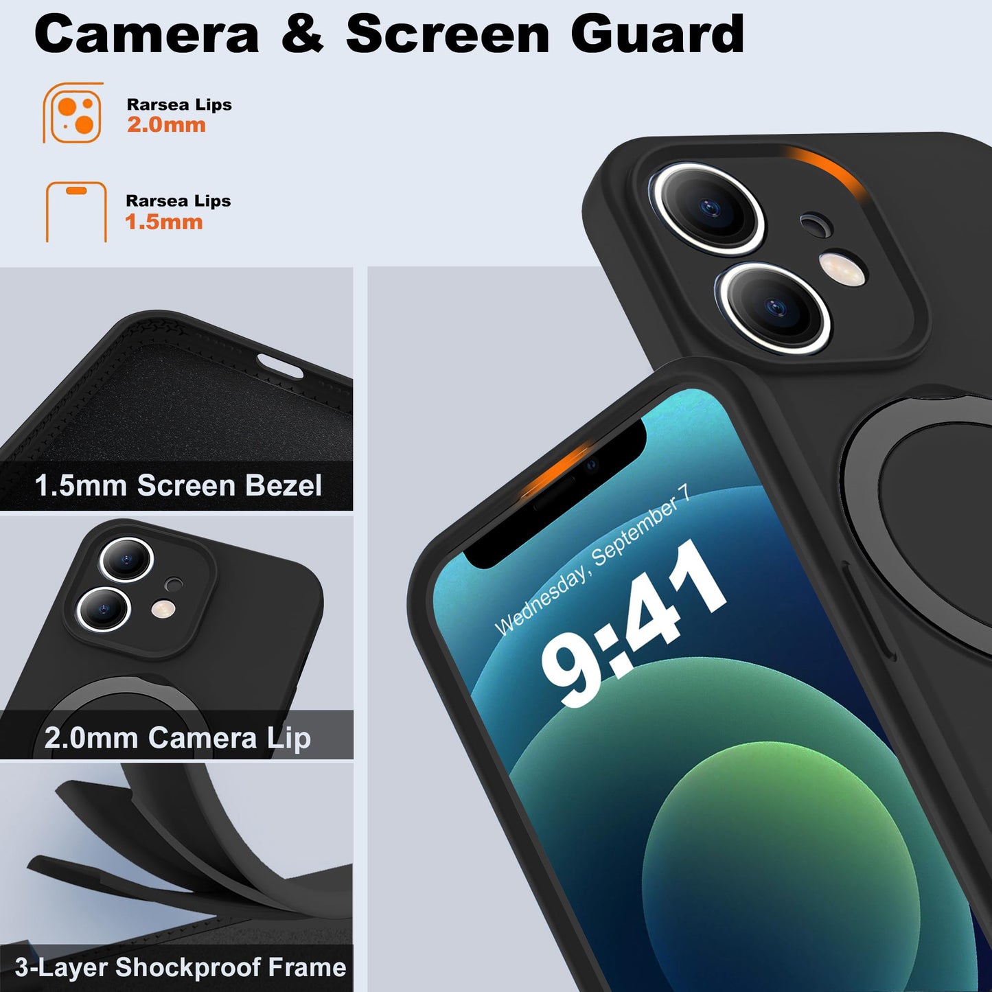 Eligo for iPhone 12 Case, Compatible with MagSafe, with Magnetic Invisible Stand,【Shockproof Military-Grade Protection】Soft Silicone Phone Cover with Kickstand for Apple 12 (Black)