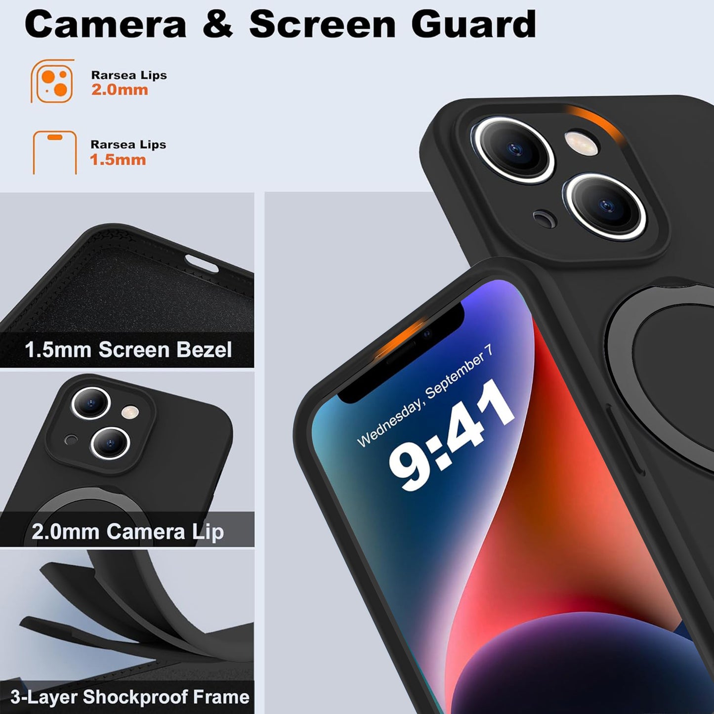 Eligo for iPhone 14 Case, Compatible with MagSafe, with Magnetic Invisible Stand,【Shockproof Military-Grade Protection】Soft Silicone Phone Cover with Kickstand for Apple 14 (Black)