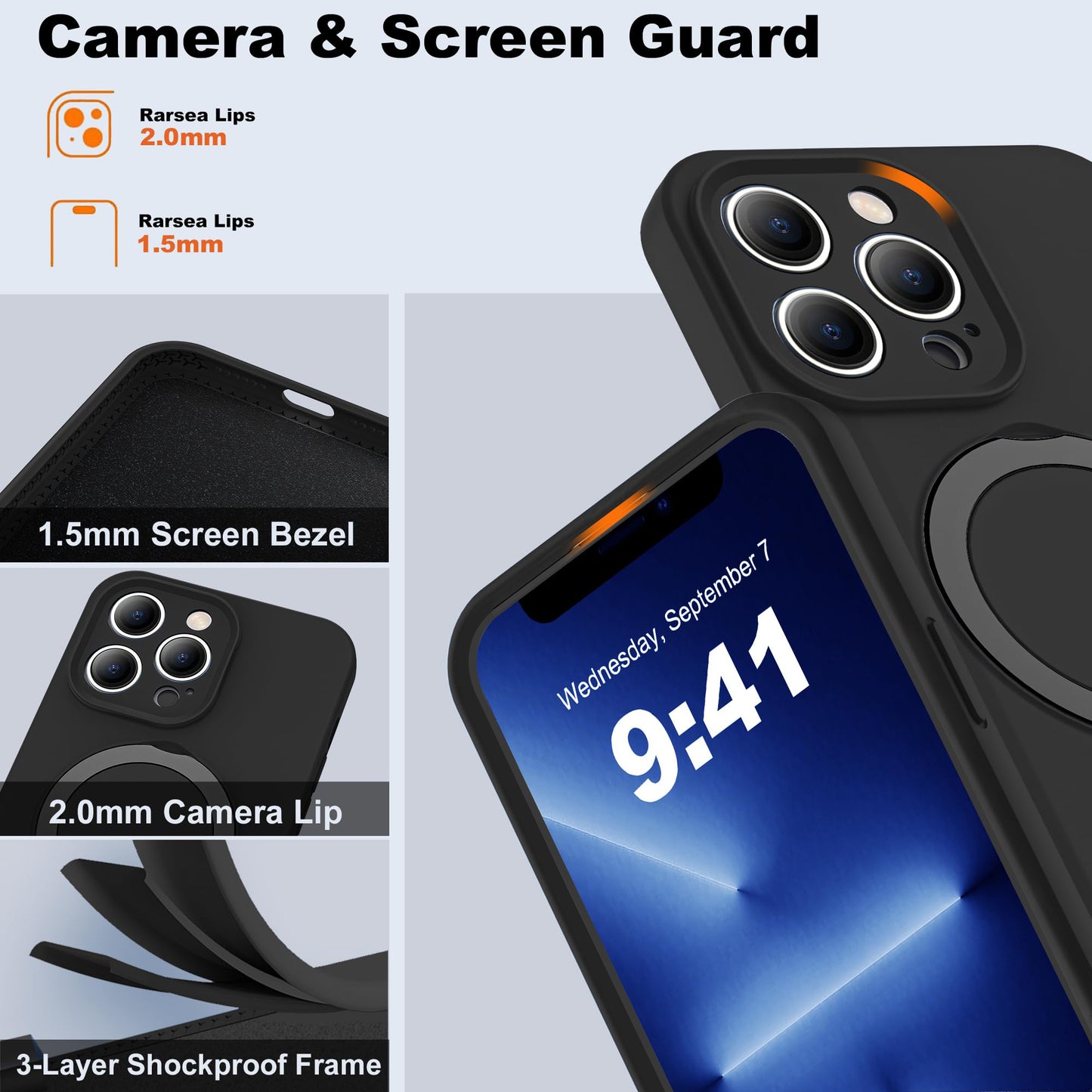 Eligo for iPhone 13 Pro Case, Compatible with MagSafe, with Magnetic Invisible Stand,【Shockproof Military-Grade Protection】Soft Silicone Phone Cover with Kickstand for Apple 13 Pro (Black)