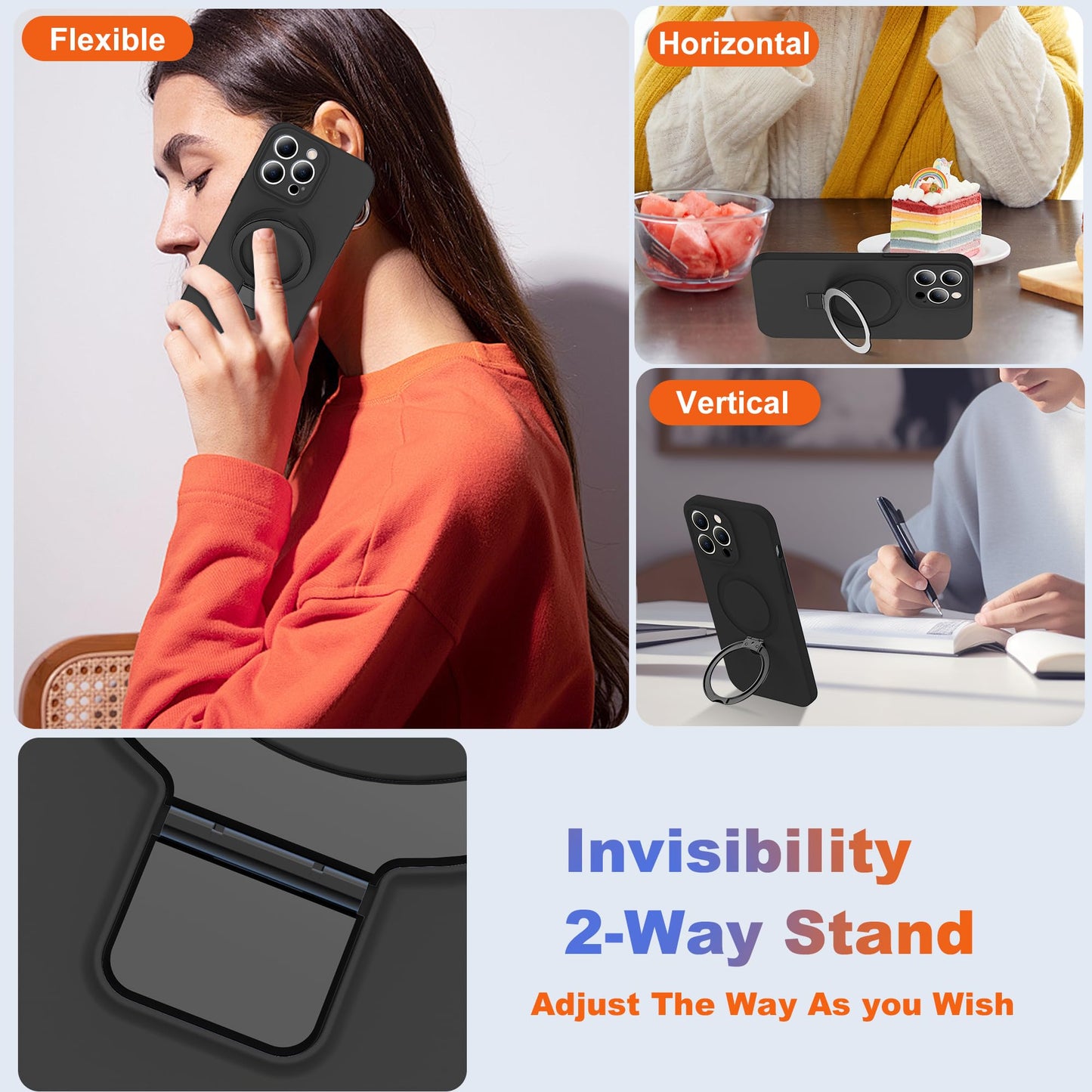 Eligo for iPhone 13 Pro Case, Compatible with MagSafe, with Magnetic Invisible Stand,【Shockproof Military-Grade Protection】Soft Silicone Phone Cover with Kickstand for Apple 13 Pro (Black)