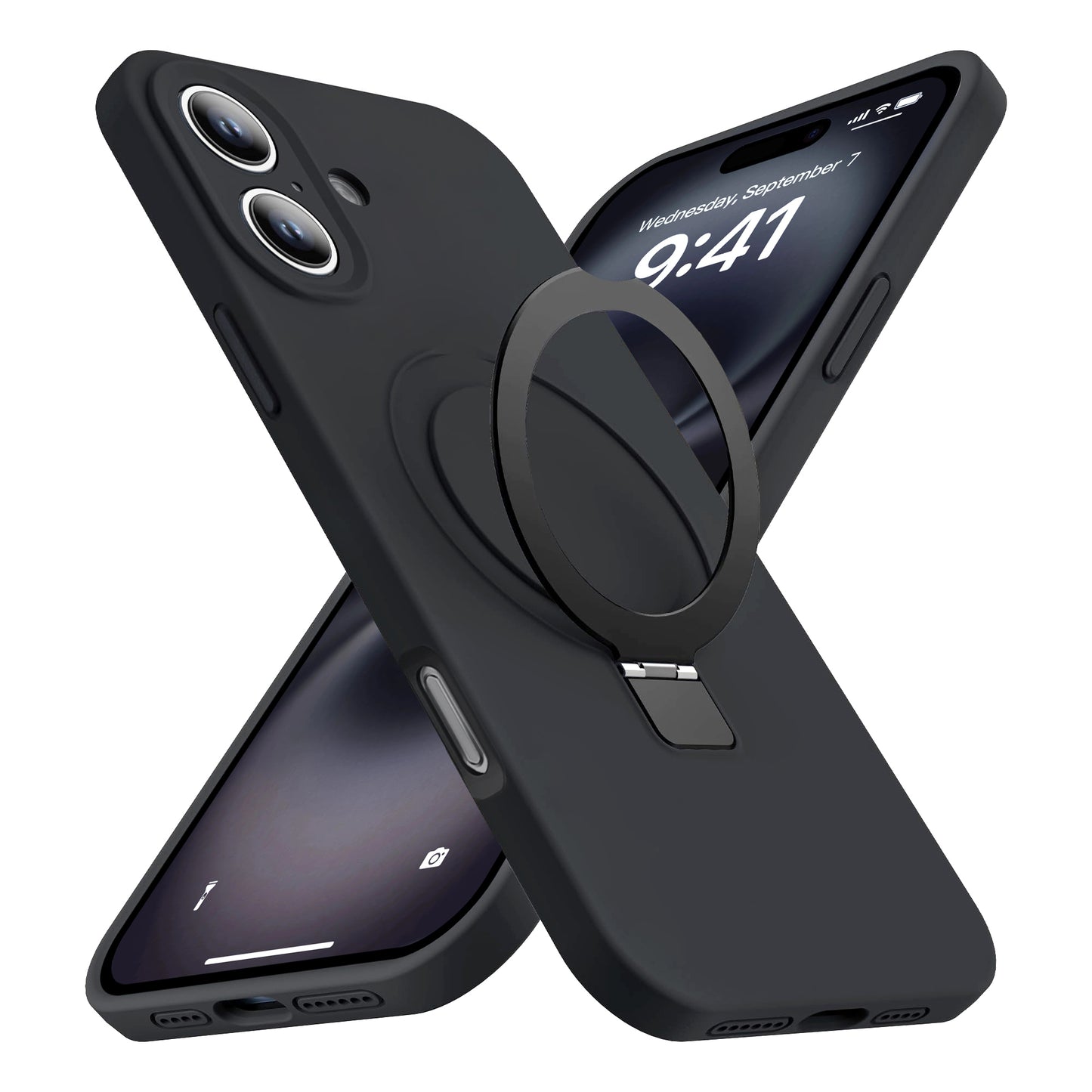 Eligo for iPhone 16 Case, Compatible with MagSafe, with Magnetic Invisible Stand,【Shockproof Military-Grade Protection】Soft Silicone Phone Cover with Kickstand for Apple 16 (Black)