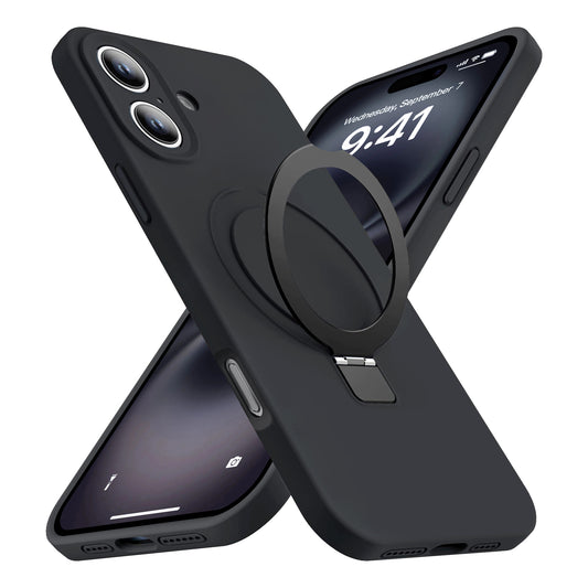 Eligo for iPhone 16 Case, Compatible with MagSafe, with Magnetic Invisible Stand,【Shockproof Military-Grade Protection】Soft Silicone Phone Cover with Kickstand for Apple 16 (Black)