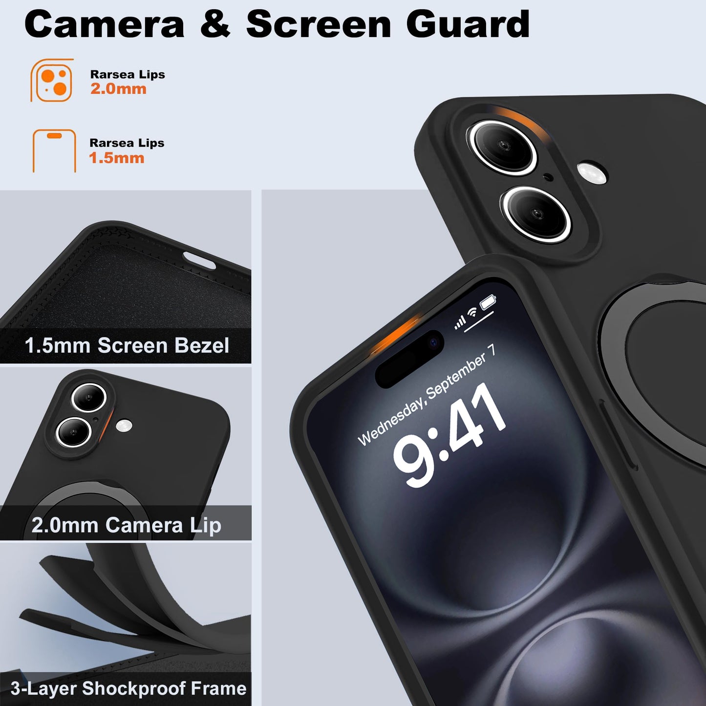 Eligo for iPhone 16 Case, Compatible with MagSafe, with Magnetic Invisible Stand,【Shockproof Military-Grade Protection】Soft Silicone Phone Cover with Kickstand for Apple 16 (Black)